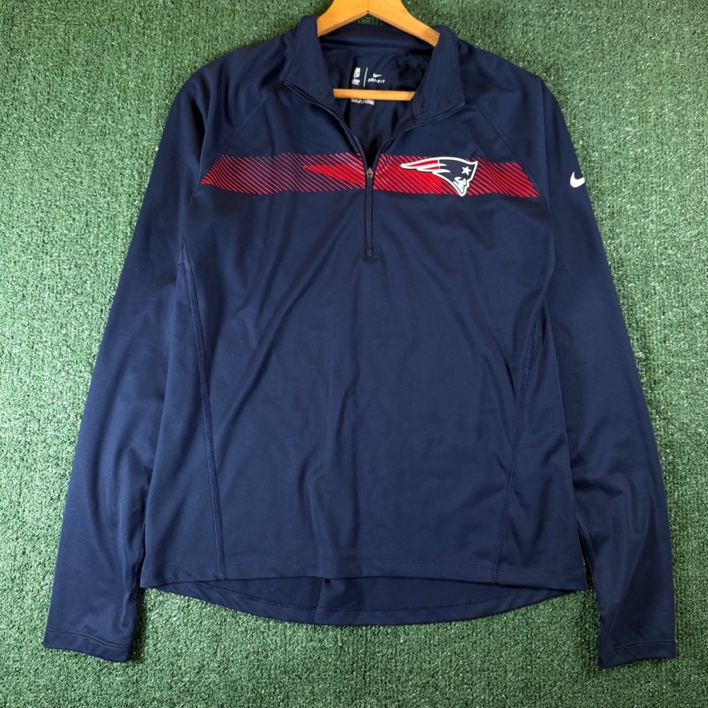 Nike Pullover Mens Large Navy Good New England Patriots Dri-FIT Quarter Zip